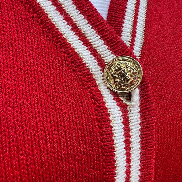 St. John Sport by Marie Gray Santana Knit Cardigan Red w/ Gold Crest Buttons - Picture 5 of 10